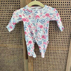 Preemie magnetic close Floral Print Footed Baby One-Piece - Pink & Blue